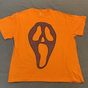 Halloween Ghost Face‎ Shirt Mens XL Pumpkin Orange Graphic Tee Horror Spooky